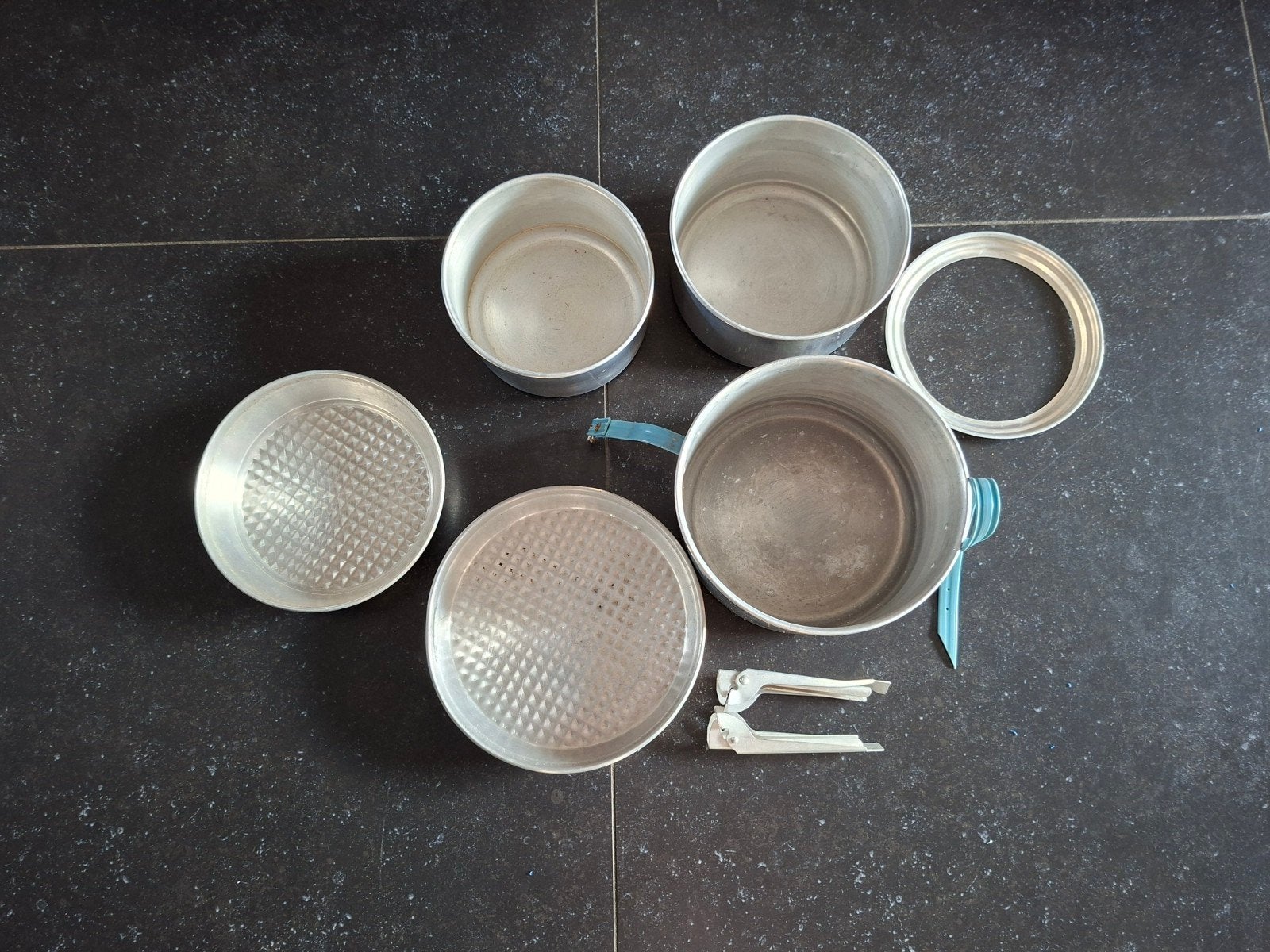 Vintage Camping Pannen Set - Aluminium, Caravans en Kamperen, Ophalen of Verzenden, Gebruikt