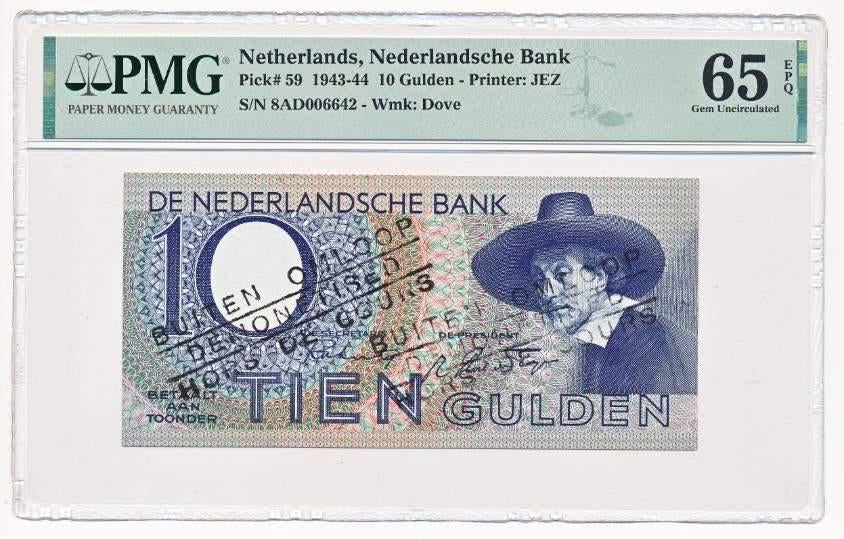 Nederland 10 Gulden 1943 Staalmeester Buiten omloop PMG65, Postzegels en Munten, Bankbiljetten | Nederland, Ophalen of Verzenden