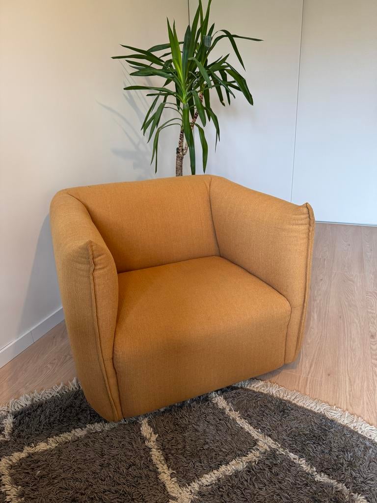 Comfortabele okergele fauteuil - 90x90x72, Ophalen, Gebruikt, 75 tot 100 cm, 75 tot 100 cm