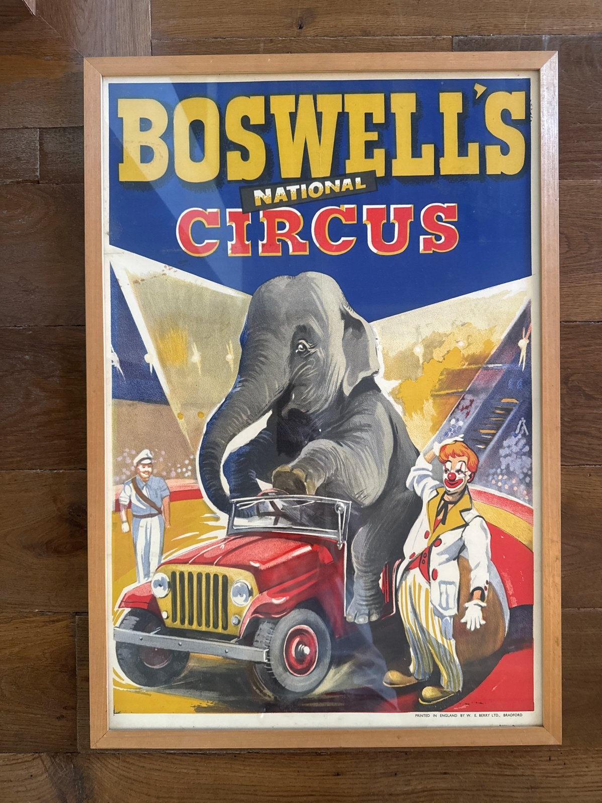 Vintage Boswell's National Circus Poster in lijst, Met lijst, Deurposter of groter, Ophalen of Verzenden, Overige onderwerpen