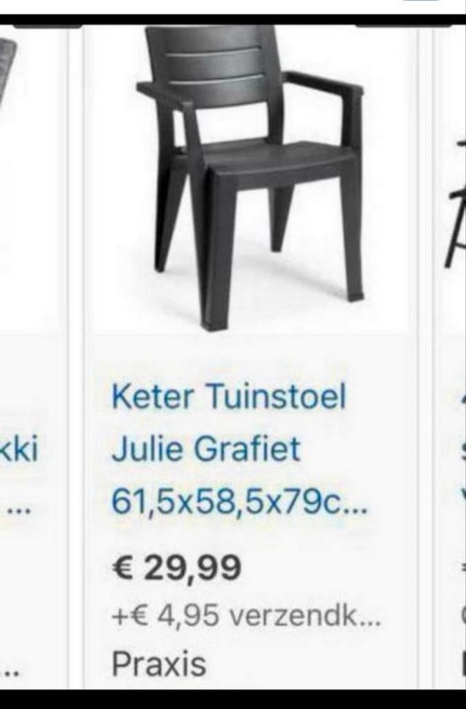 €24 per stuk!! 5 Nieuwe Keter Tuinstoel - Zwart Antraciet, Ophalen, Nieuw, Kunststof