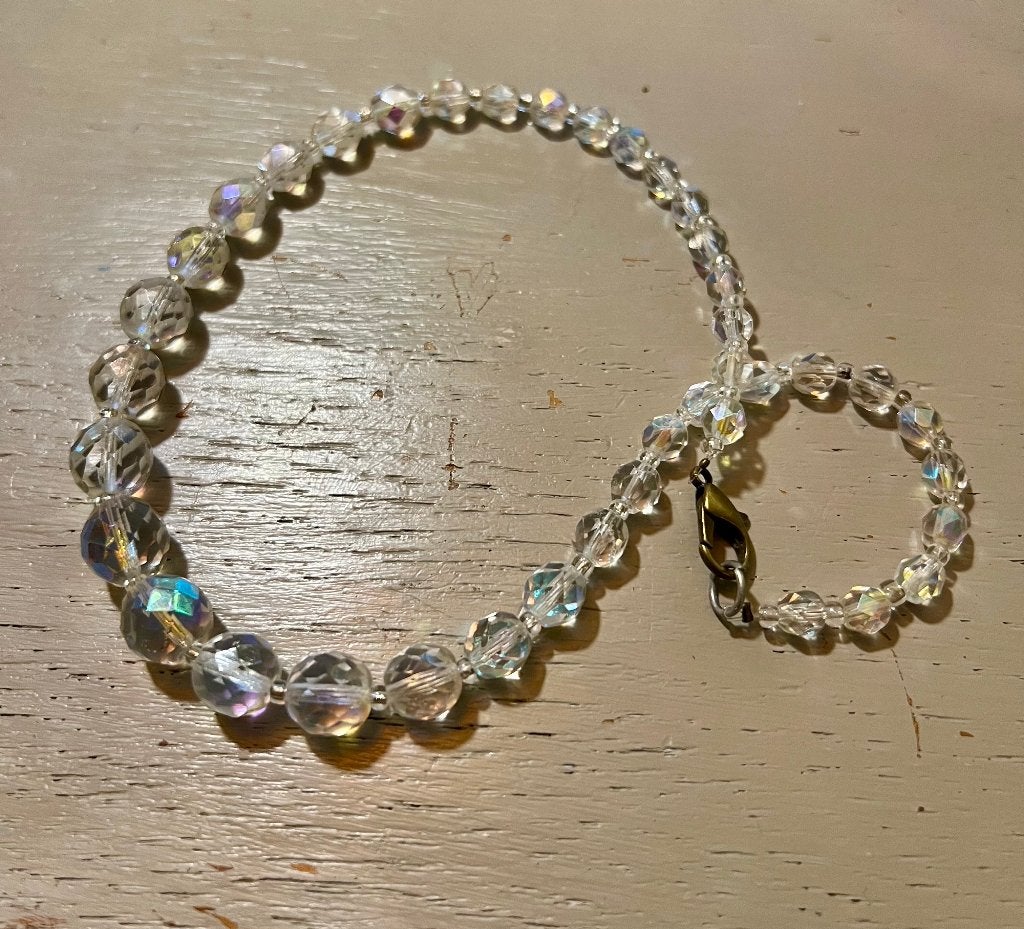 Vintage kristallen ketting aurora borealis costume jewelry, Ophalen of Verzenden, Overige materialen, Ketting