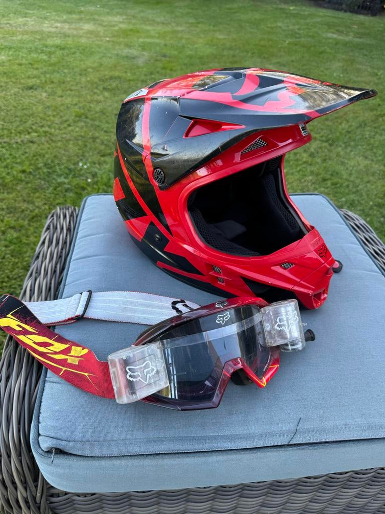 Fox Racing helm + bril, Motoren, Offroadhelm, L, Tweedehands, Ophalen