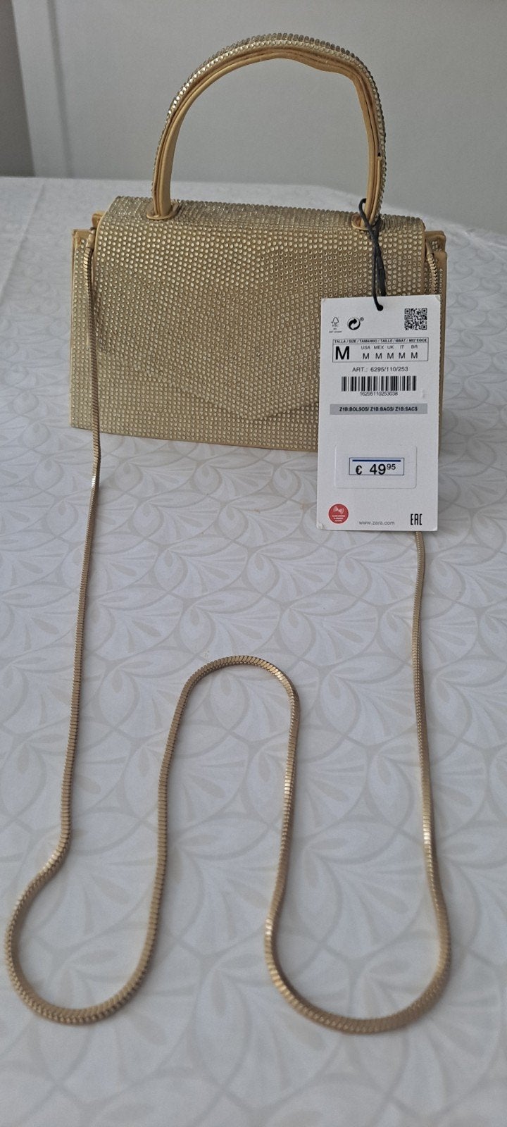 Zara Avondtasje Goud met Strass en Lange Ketting, Ophalen of Verzenden, Nieuw, Geel, Avondtasje