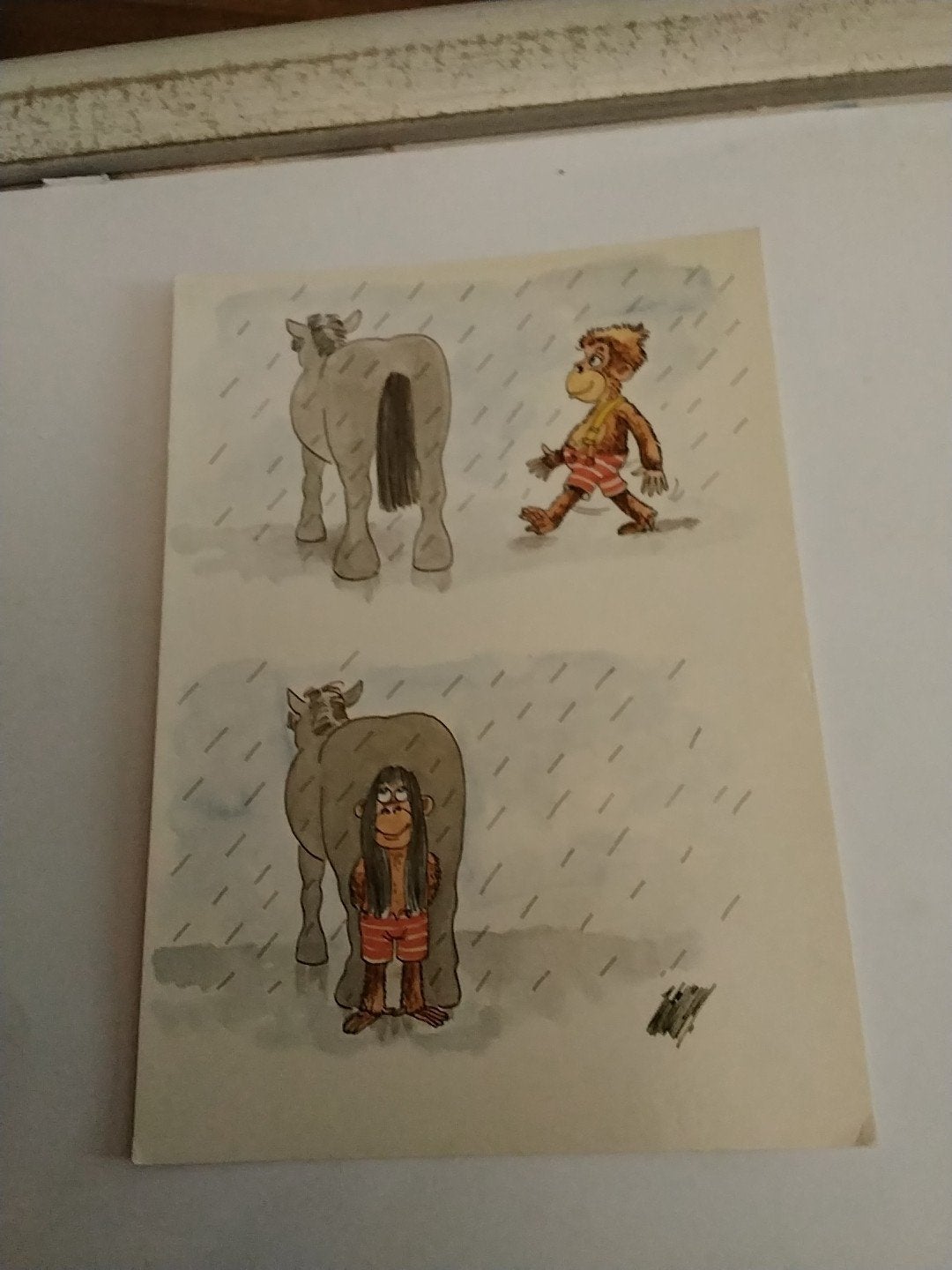 AAP SCHUILT VOOR DE REGEN ONDER STAART VAN PAARD, Ophalen of Verzenden, 1980 tot heden, Overige thema's