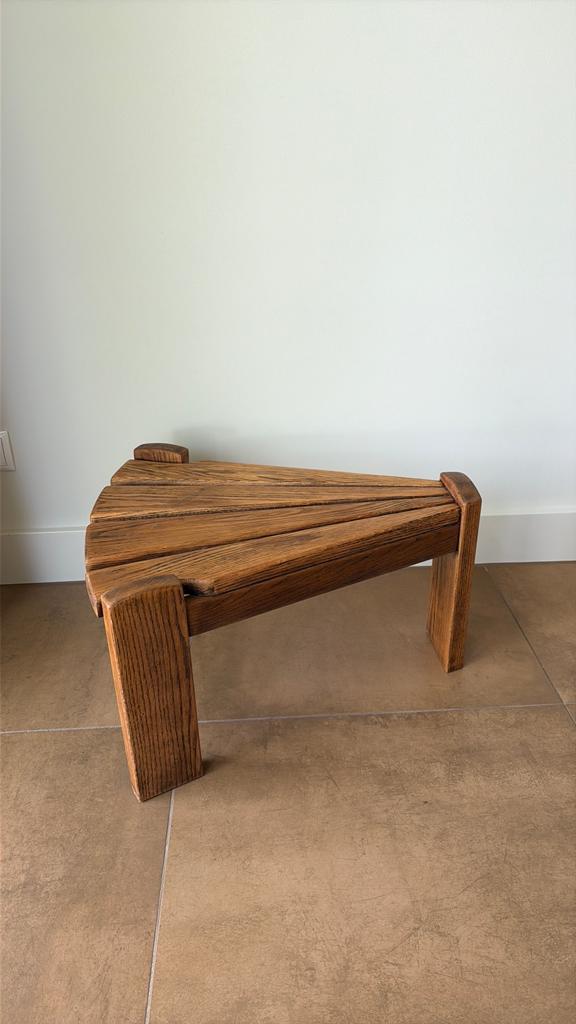 Vintage Brutalisme eikenhouten bankje tafeltje, Ophalen, Gebruikt, Hout