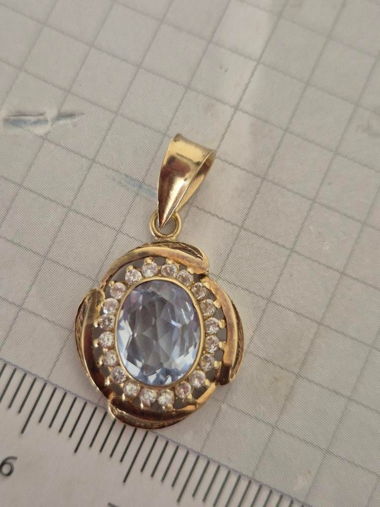 14 karaat  antieke  ketting  hanger  .et topaas, Ophalen of Verzenden, Goud, Hanger
