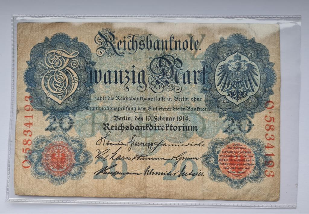 Duits bankbiljetten 50 en 20 mark. 1914 ww1, Verzenden, Landmacht, Duitsland