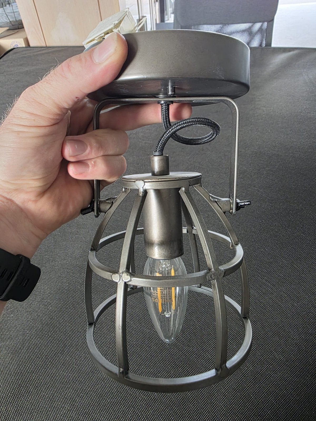 Industriële plafondlamp, Huis en Inrichting, Lampen | Plafondlampen, Ophalen, Zo goed als nieuw, Plafondlamp, Industrieel