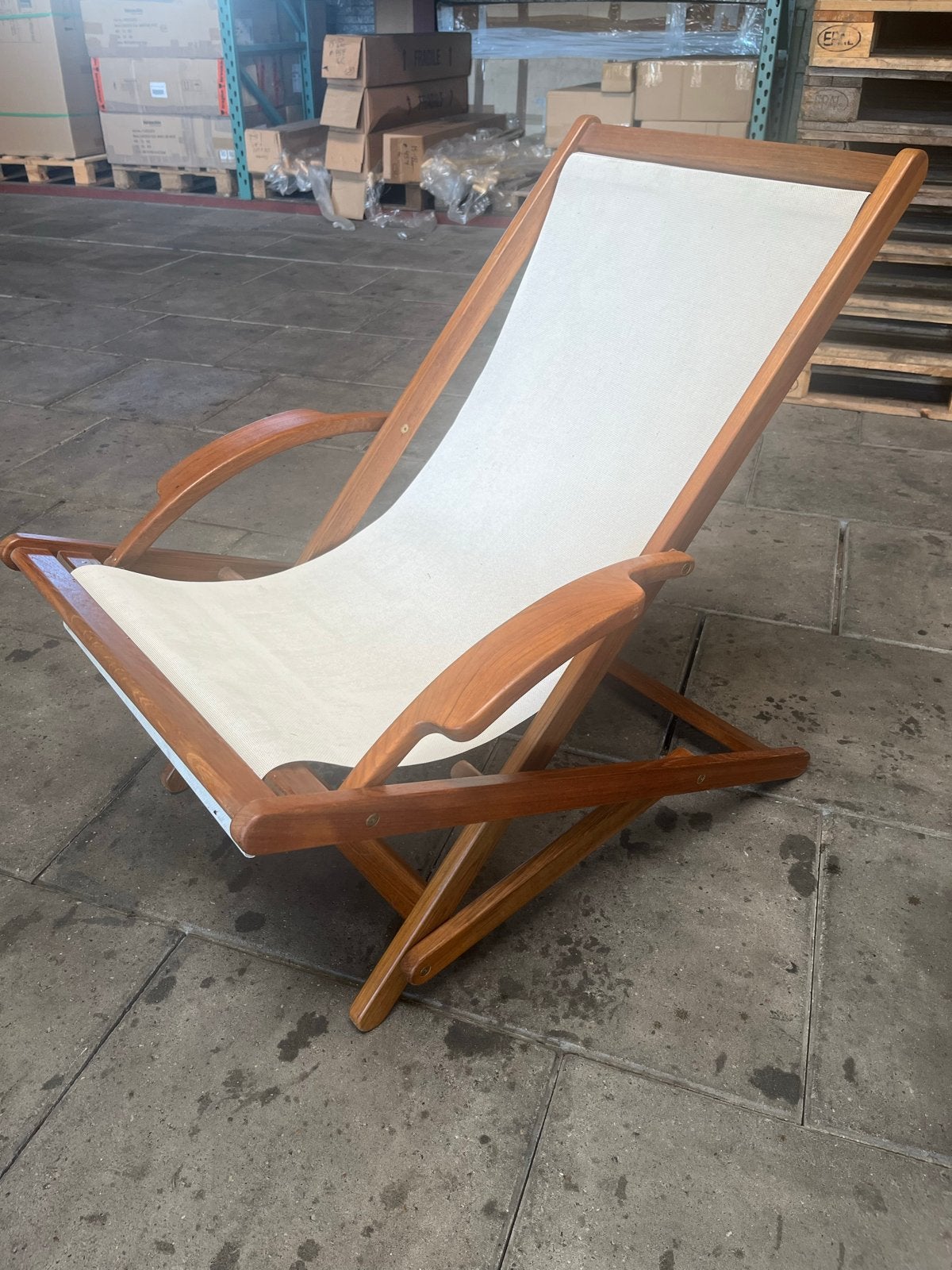 Gerepareerde Teak Ligstoel met Batyline Doek, Ophalen, Gebruikt, Overige kleuren, Eén