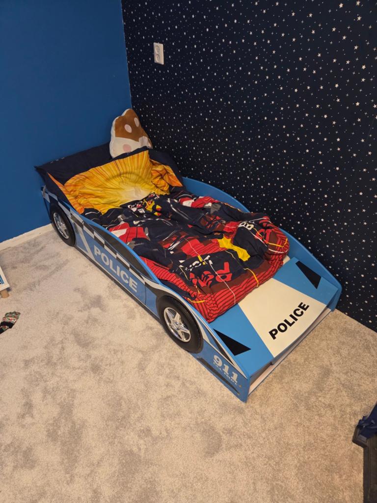 Kinderbed politieauto - Zo goed als nieuw, Gebruikt, 70 tot 85 cm, 140 tot 160 cm, Ophalen