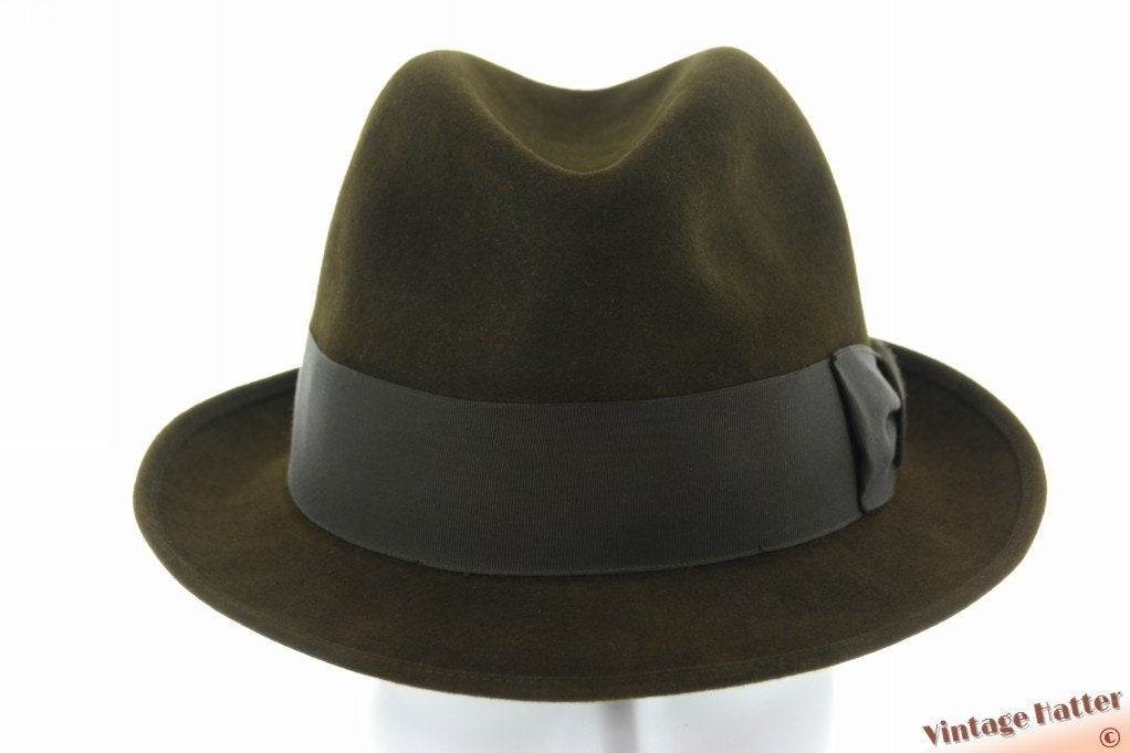 Vintage Gleufhoed Stetson donker bruinig groen vilt 57, Stetson, Hoed, Ophalen of Verzenden, 57 cm (M, 7⅛ inch) of minder
