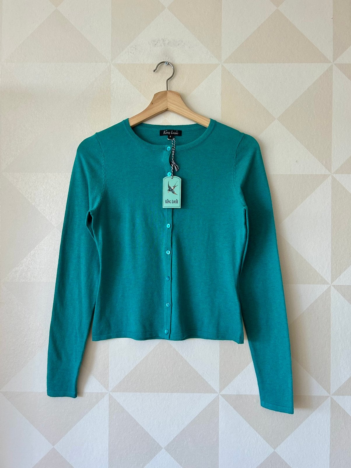 King Louie Cardi Roundneck vest blauw groen S/36 NIEUW, Kleding | Dames, Truien en Vesten, Ophalen of Verzenden, Nieuw, Maat 36 (S)
