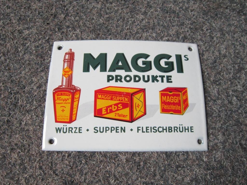 MAGGI EMAILLE RECLAMEBORD, Verzamelen, Merken en Reclamevoorwerpen, Ophalen, Zo goed als nieuw, Reclamebord