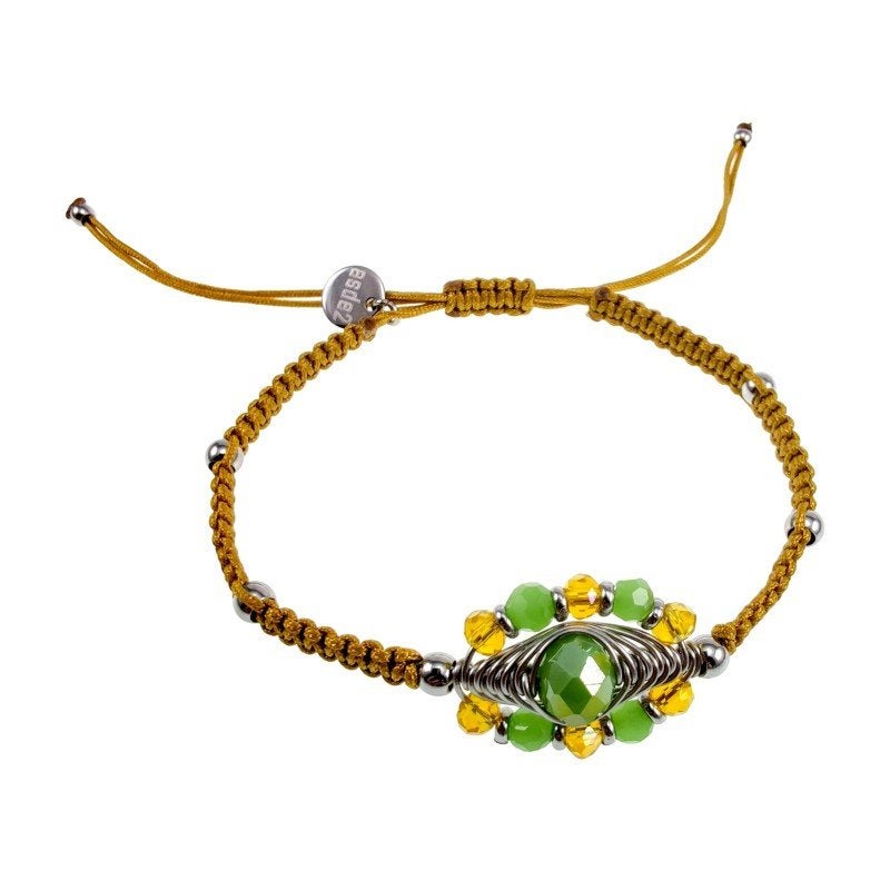 Macramé Damesarmband Groene Kristallen en Amberkleurig Koord, Overige materialen, Birgitta-Gracht 33, 6465 EL Kerkrade, Nederland
