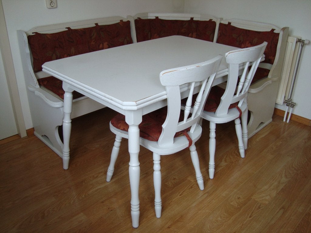 Duitse Oostenrijkse eethoek hoekbank eettafel stoelen eiken, Ophalen, Gebruikt, Hout