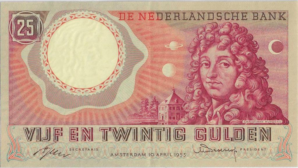 25 Gulden 1955 Nederland - Cristiaan Huygens (Prachtig), Ophalen, 25 gulden, Los biljet