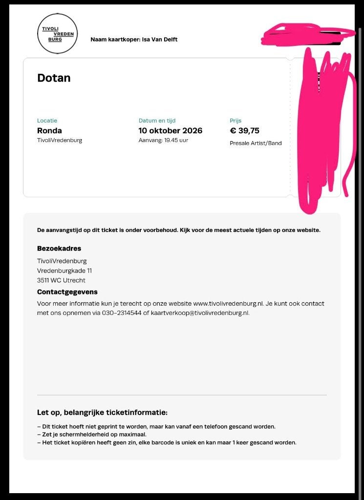 2 Kaartjes Dotan voor 10 oktober voor € 50,=, Twee personen, Oktober