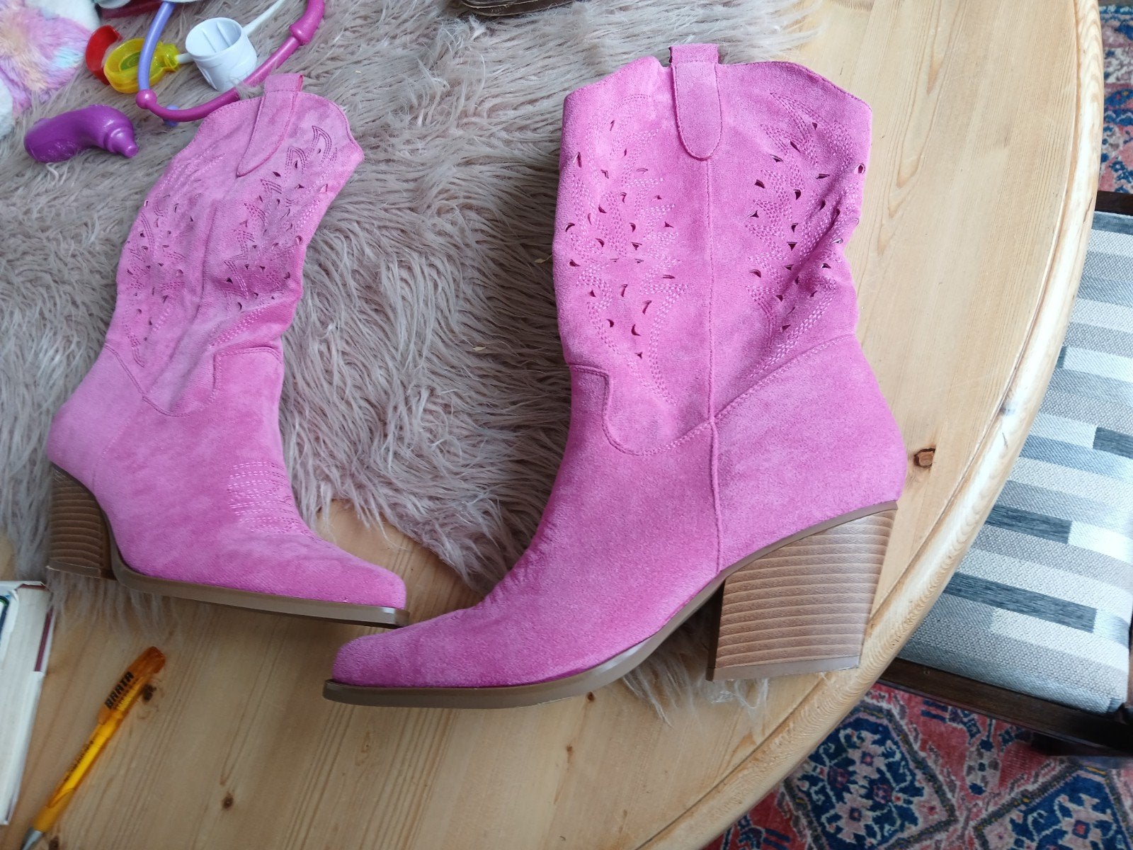 roze en blouwe  country laarzen, Hoge laarzen, Overige kleuren, Ophalen of Verzenden, Country