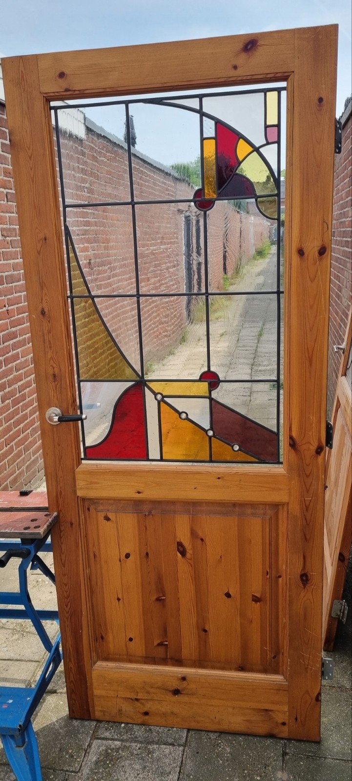 3 mooie grenen deuren met Art deco glas in lood., Ophalen