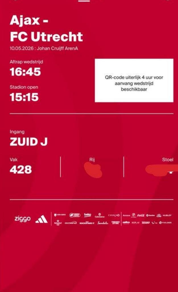Ajax utrecht Last minute vak428, Tickets en Kaartjes, Eén persoon