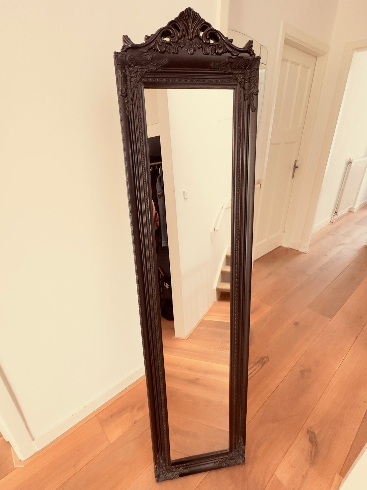 Passpiegel staand zwart barok, Huis en Inrichting, Ophalen, Minder dan 50 cm, Gebruikt, 150 tot 200 cm