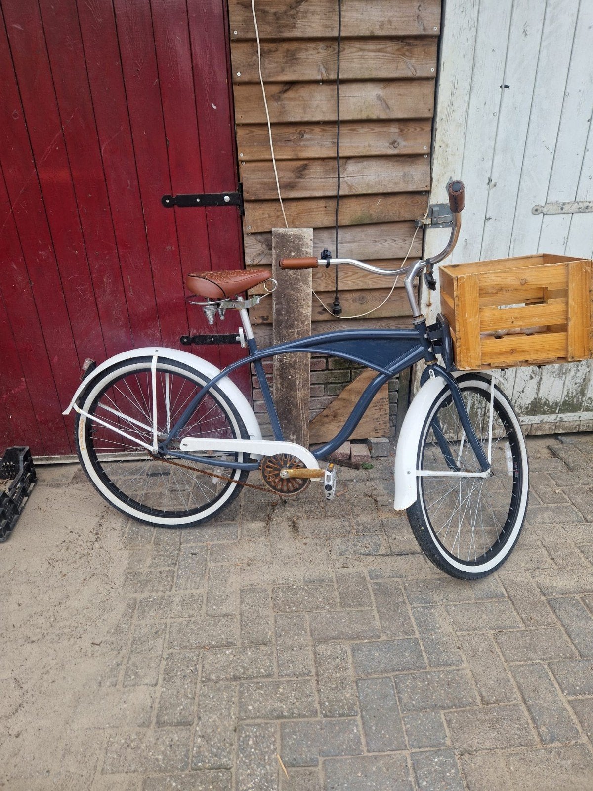 Fiets met houten krat en bruin zadel, Overige merken, Terugtraprem, Gebruikt, Ophalen of Verzenden