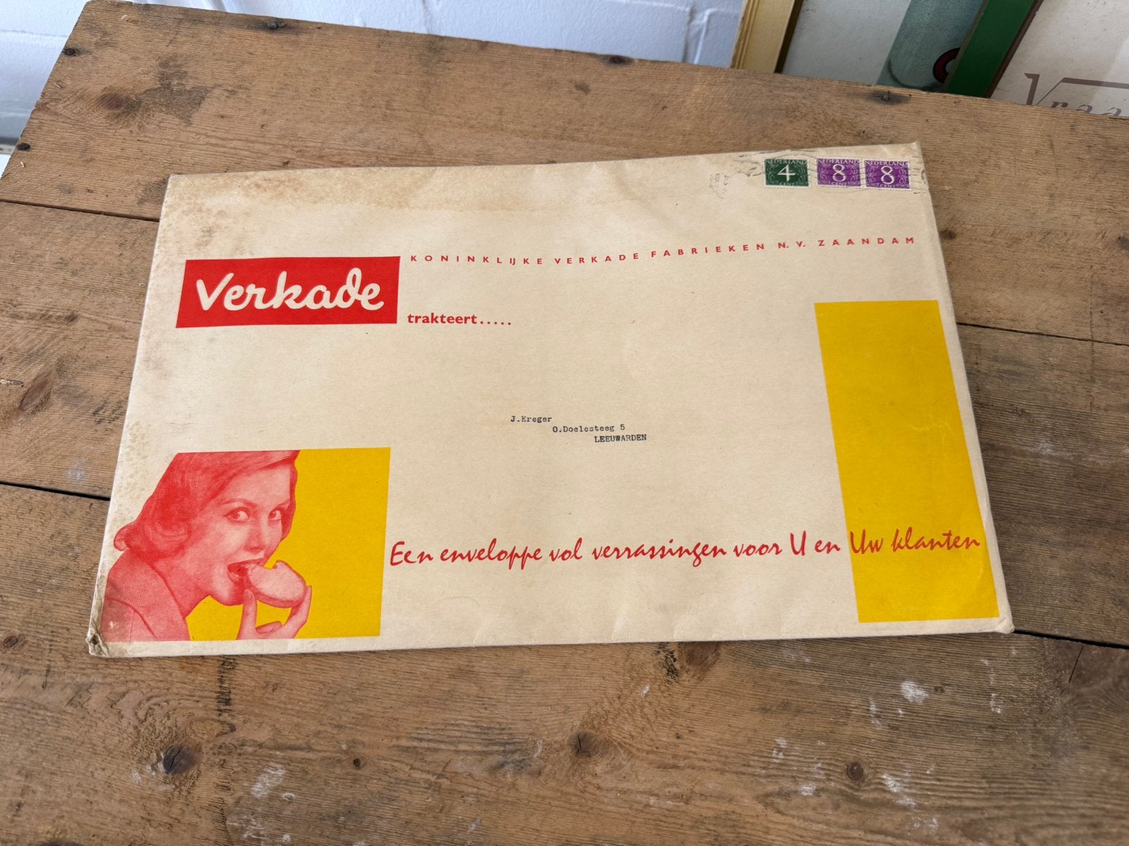 Oude reclane envelop verkade zaandsm winkelier kruidenier, Ophalen of Verzenden, Zo goed als nieuw, Reclamebord