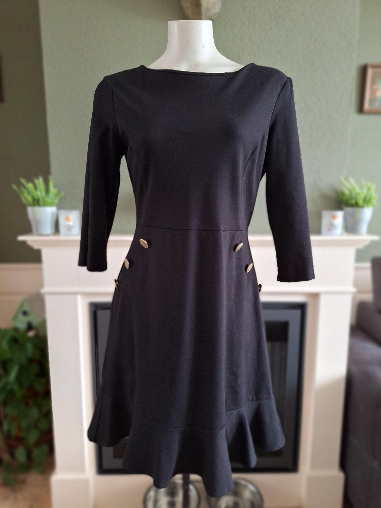 Due Amanti knopen zwart jurk 2 M 38 40, Kleding | Dames, Maat 38/40 (M), Verzenden, Zwart, Zo goed als nieuw