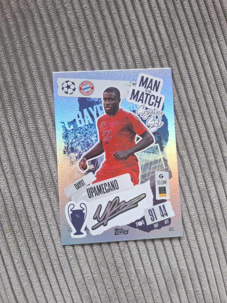 Topps Upamecano Handtekening Voetbalkaart - Man of the Match, Ophalen of Verzenden, Zo goed als nieuw, Losse kaart, Foil