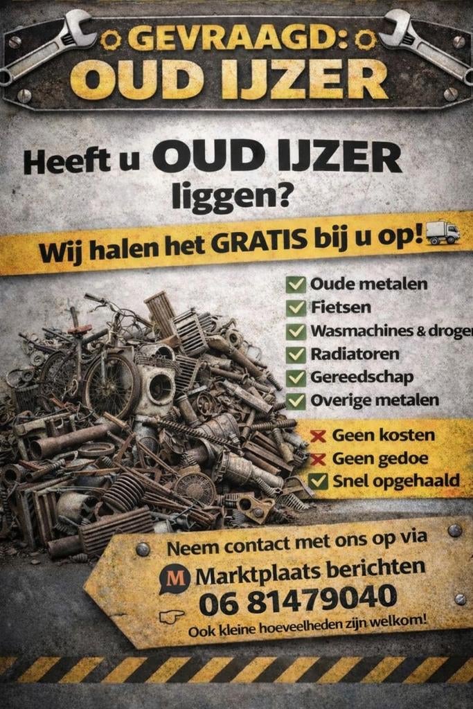 Gratis ophalen van oud ijzer en metalen, Ophalen of Verzenden