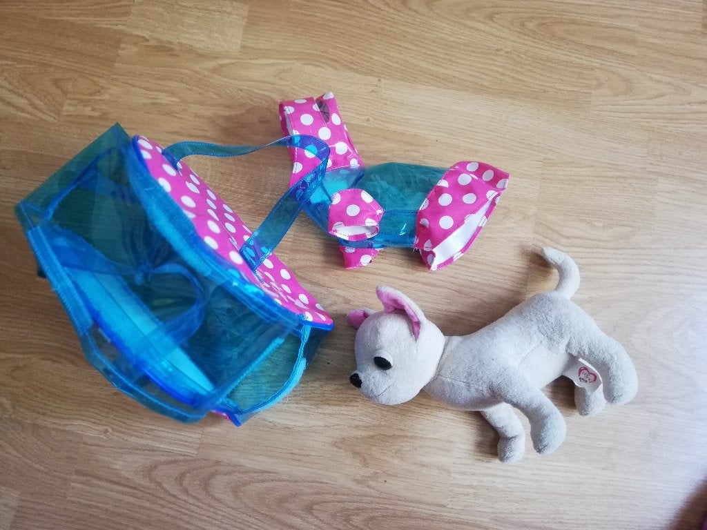 hondje in tas met regenjas, Ophalen of Verzenden, Zo goed als nieuw, Hond