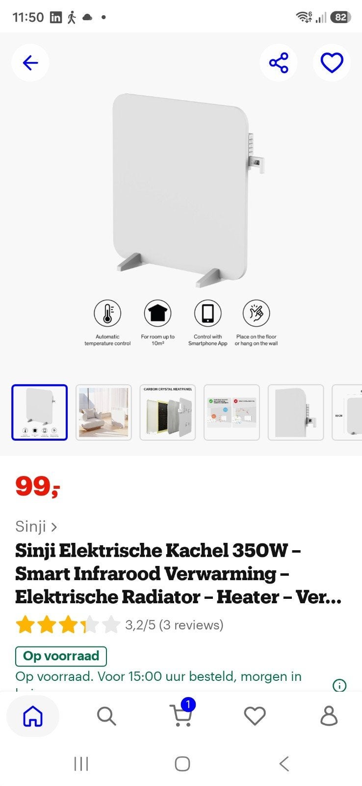 nieuw - Sinji Smart Infrarood paneel, 450 watt. In doos., 30 tot 80 cm, Overige typen, Nieuw, Ophalen of Verzenden