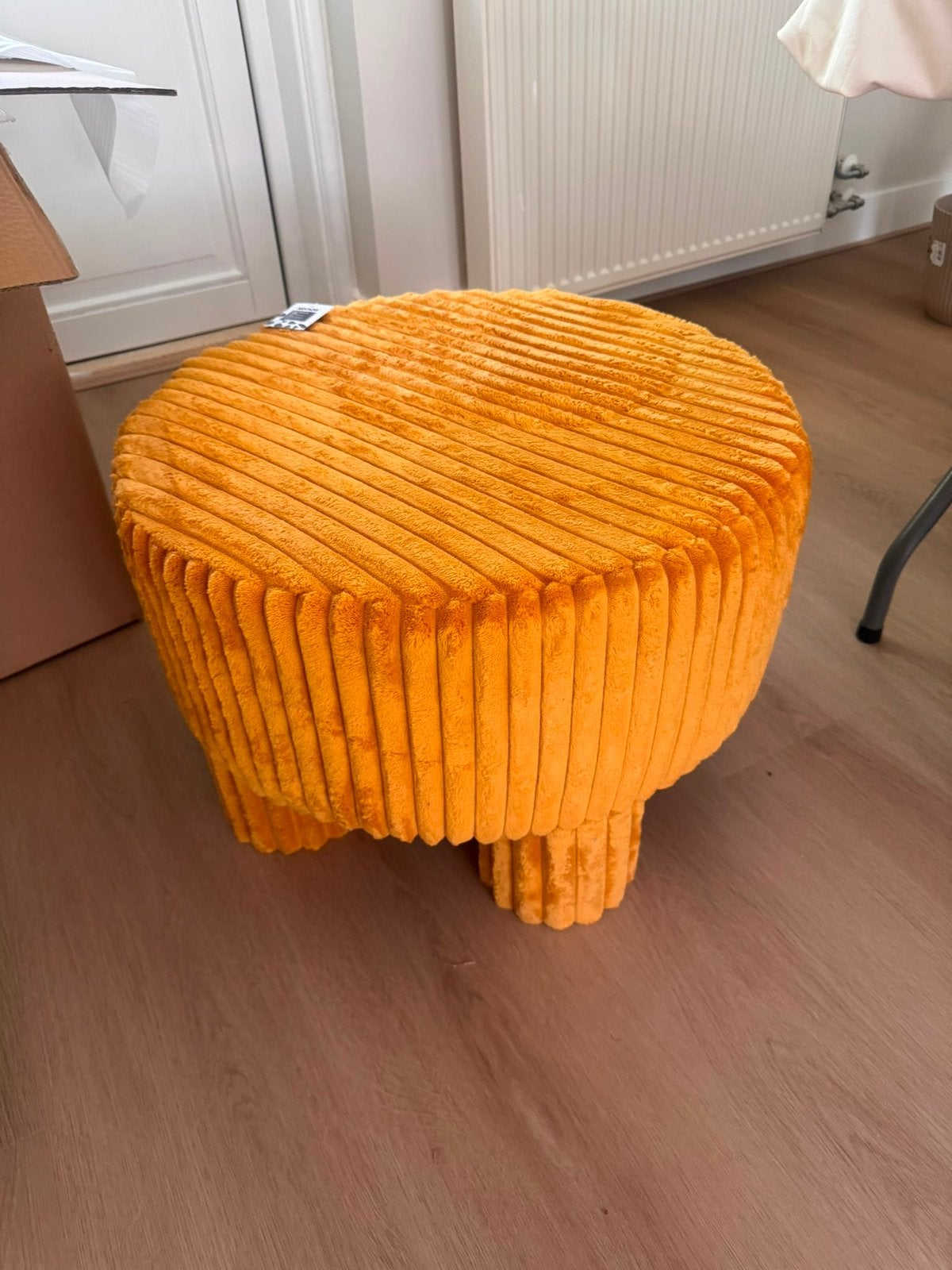 Oranje ribfluwelen poef - Nieuw, Ophalen, Rond, Nieuw, Stof