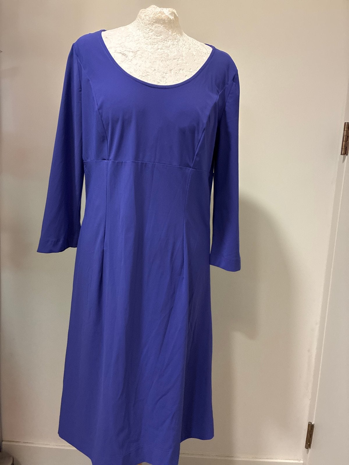 LaDress Anais jurk L travelstof blauw paars zgan, Kleding | Dames, Ophalen of Verzenden, Zo goed als nieuw, Maat 42/44 (L), Meerkleurig