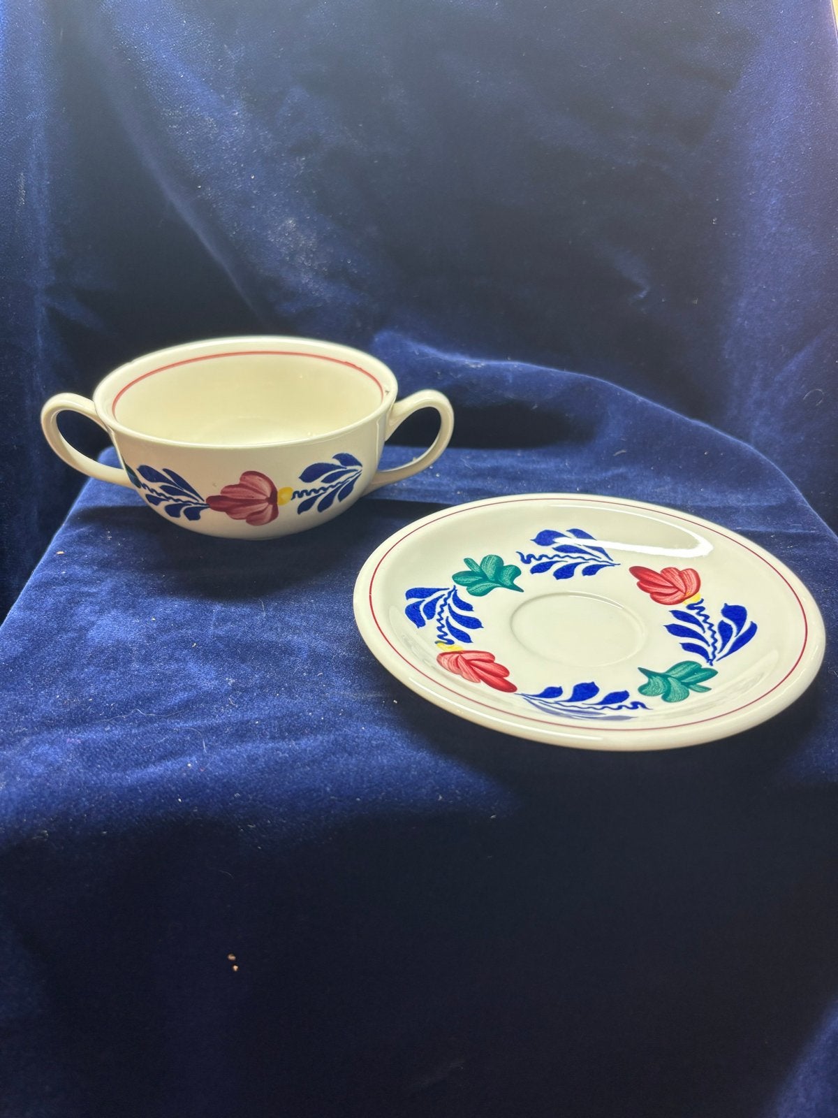 Vintage soepkom met 28 stuks schotel, bloemmotief, Ophalen of Verzenden