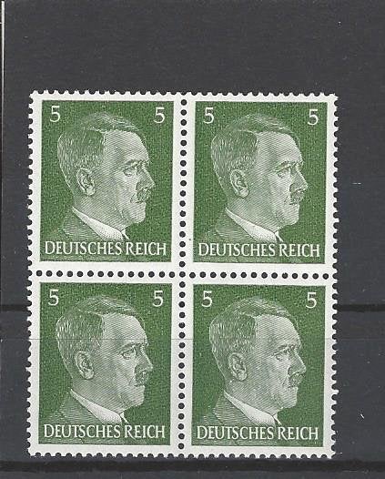 Historie Duitse Rijk, postzegels Adolf Hitler in blok van 4, Verzamelen, Militaria | Tweede Wereldoorlog, Ophalen of Verzenden