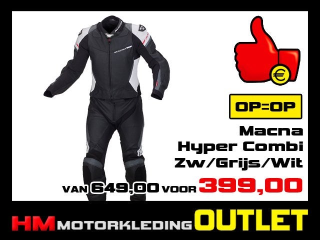 Leren motorpak Macna Hyper Combi Zw-Grijs-Wit - MEN 52 54, Motoren, Kleding | Motorkleding, Info@huybersmotoren.nl, HM - Sale