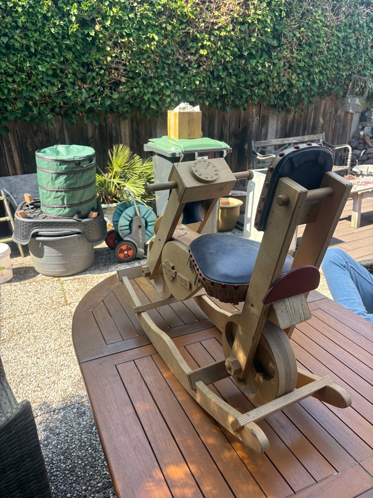 Houten schommelpaard motor Harley-Davidson voor kinderen, Ophalen, Gebruikt, Rij- of Hobbelspeelgoed