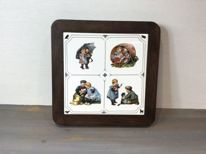 Vintage pannen onderzetter met tegel, Ot en Sien, Ophalen of Verzenden