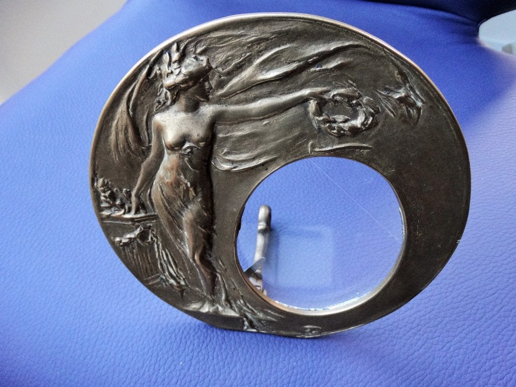 Messing fotolijst, art nouveau, jugendstil kader in reliëf., Ophalen