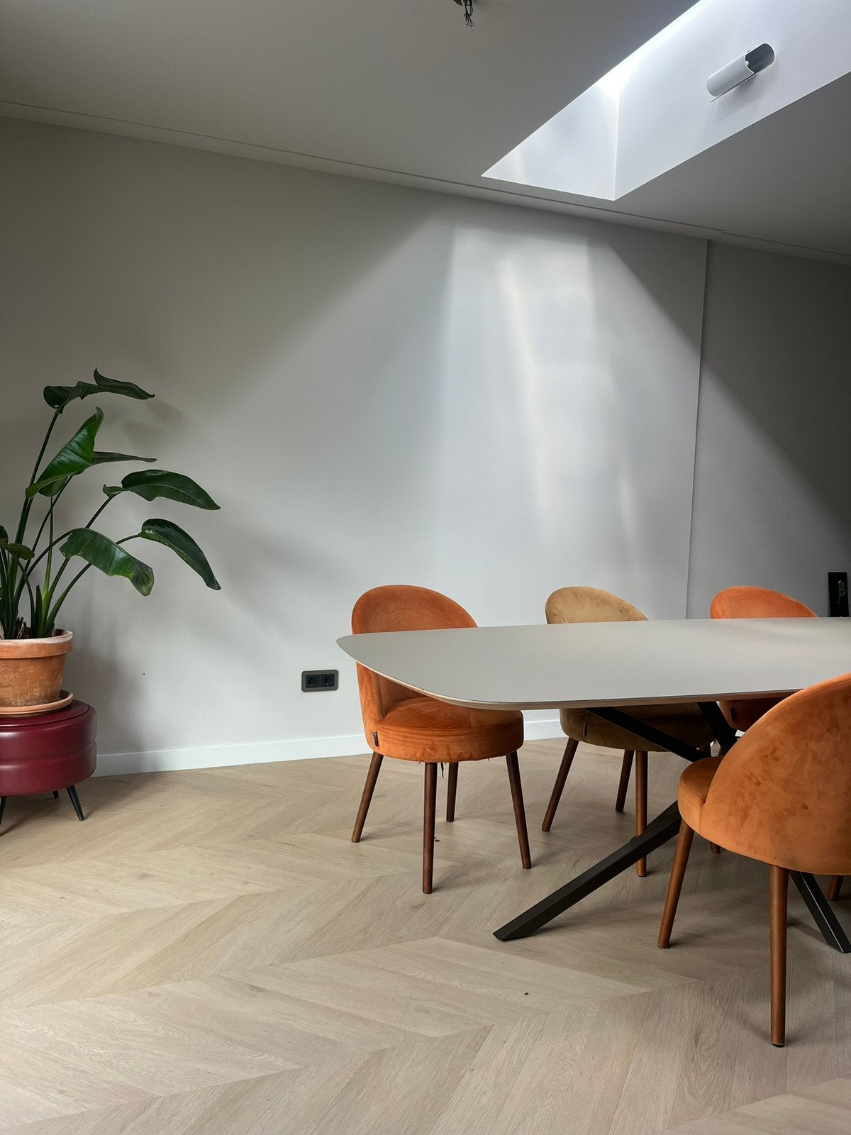 4 oranje eetkamerstoelen van Dutchbone, Ophalen, Gebruikt, Overige kleuren, Vier