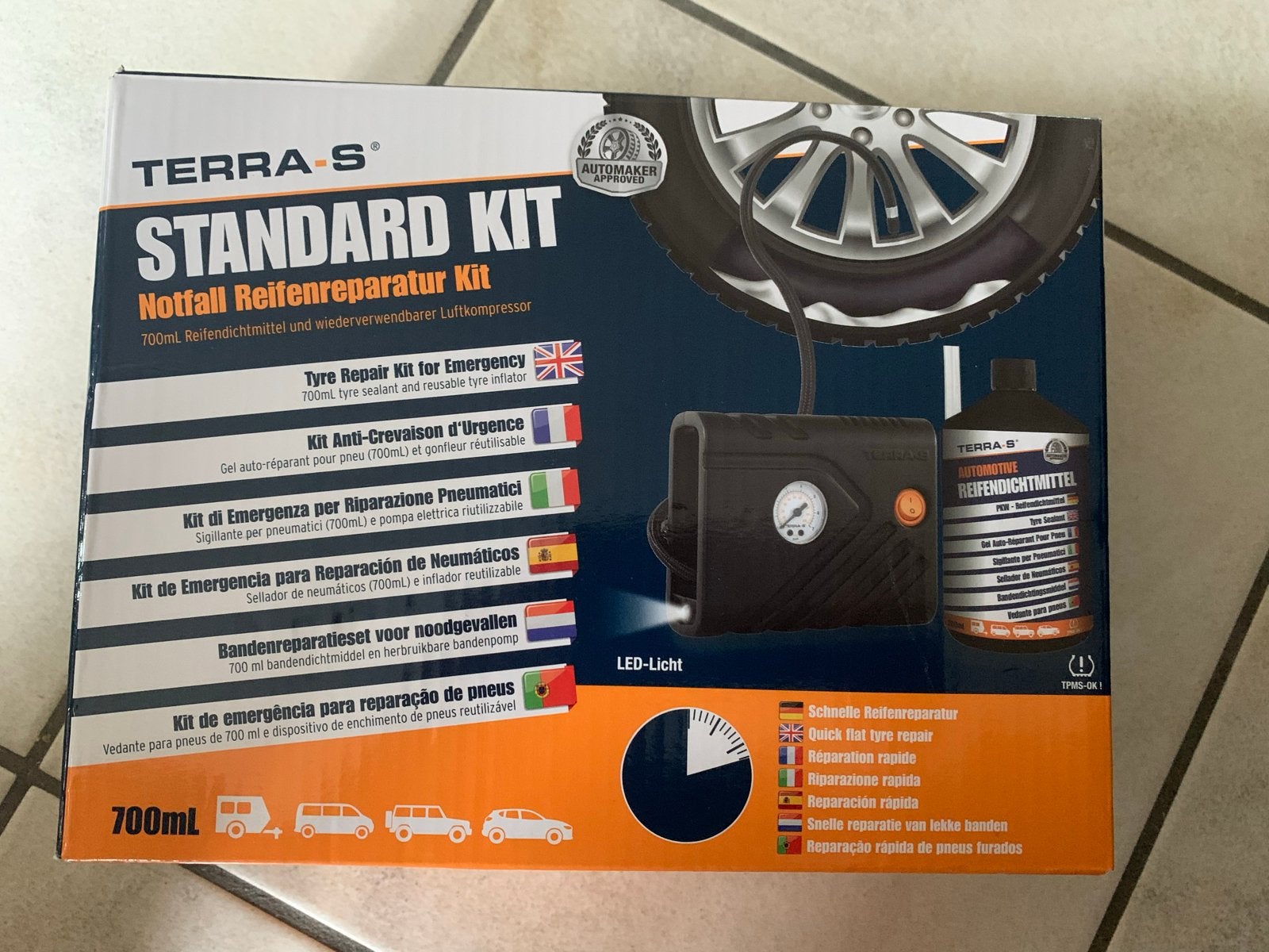 Terra-S Standard Kit Bandenreparatieset met compressor nieuw, Auto diversen, Ophalen of Verzenden, Nieuw