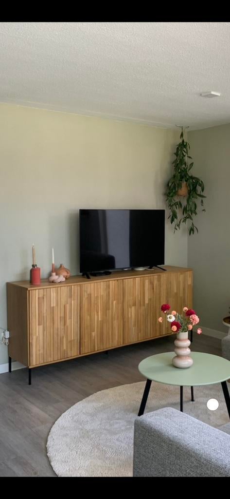 Woood new gravure eiken kast 200cm, Huis en Inrichting, Kasten | Dressoirs, Ophalen, Zo goed als nieuw, 25 tot 50 cm, 200 cm of meer