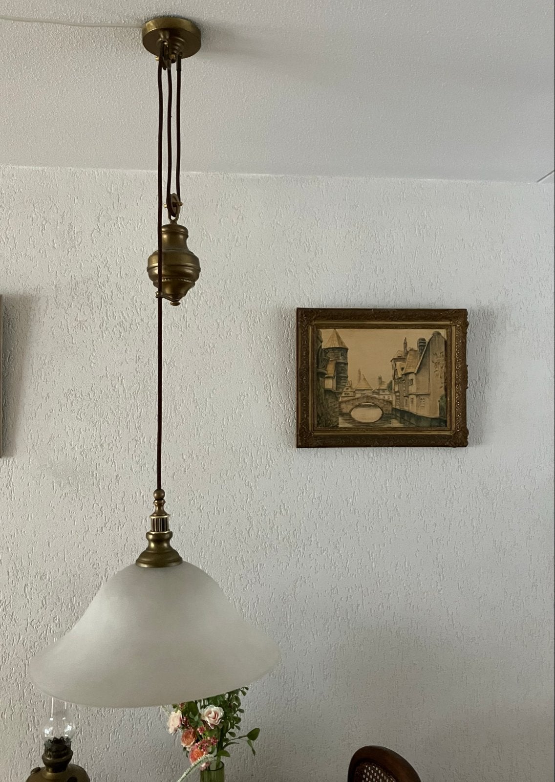 Set van 3 Antieke Hanglampen en Wandlamp, Ophalen