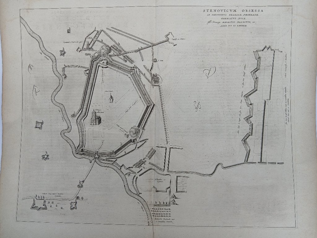 STEENWIJK Stenovicum Obsessa Beleg van Steenwijk Plattegrond, 53 cm, Cartografie, Gravure, 63 cm