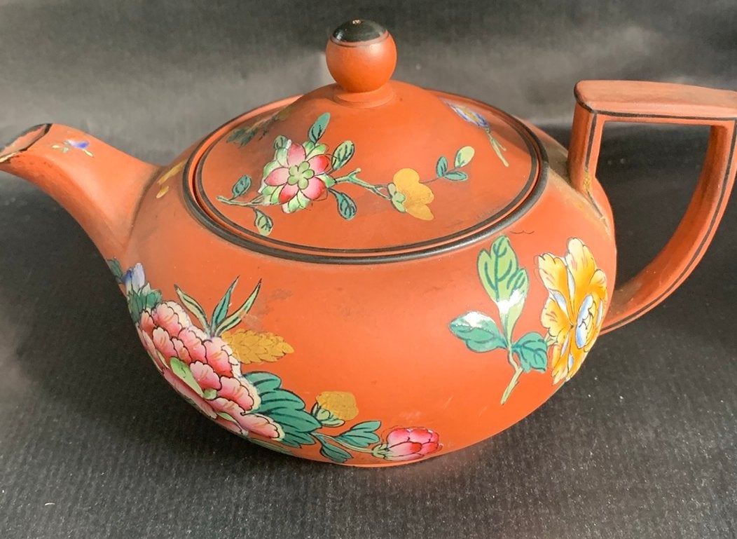 Antieke Chinese Yixing theepot met bloemdecoratie, Ophalen of Verzenden