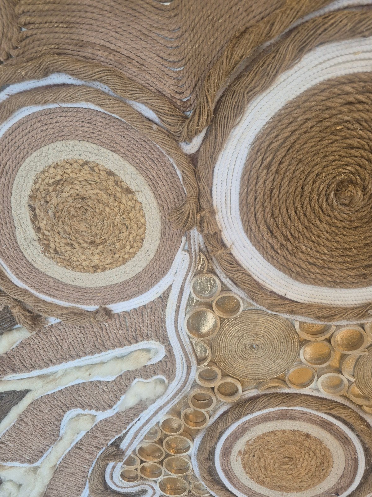 Uniek handgemaakt wandkleed van touw en textiel, Ophalen, Abstract, Handgeschilderd, Gemengde techniek
