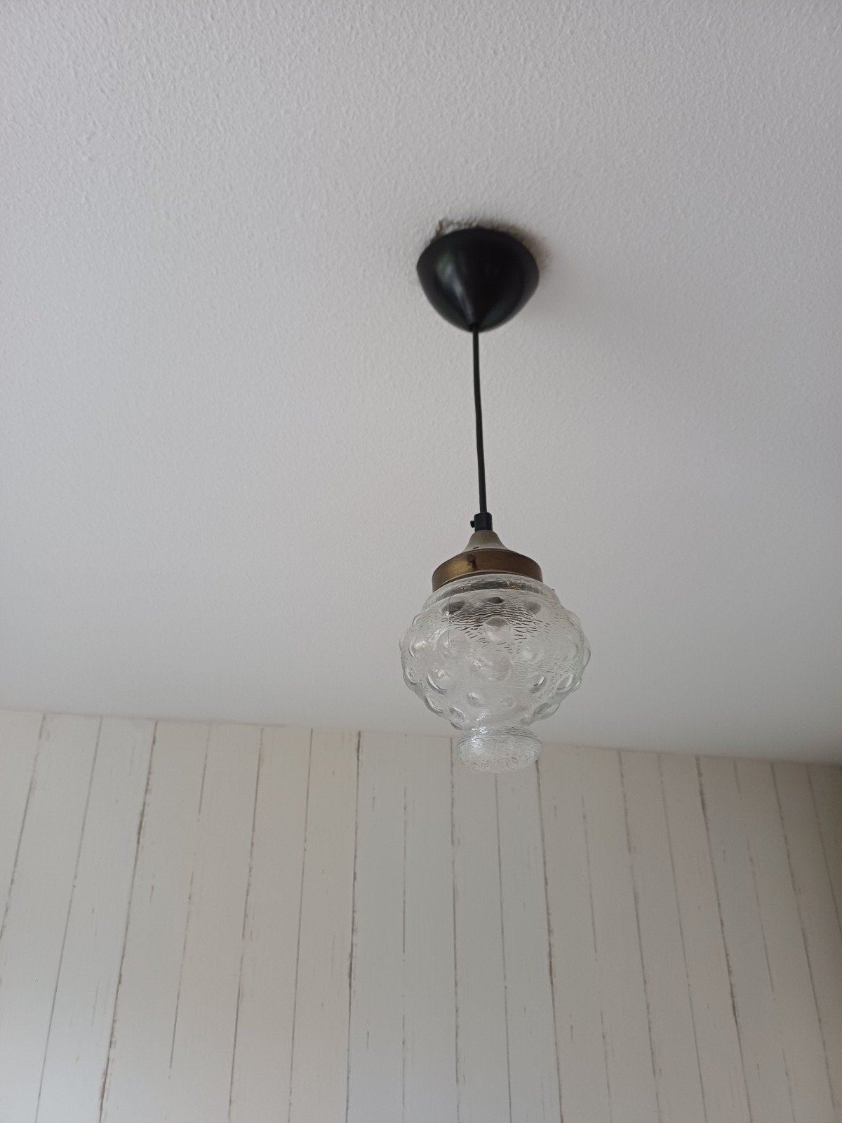 Vintage glazen hanglamp met reliëfpatroon, Gebruikt, Glas, Minder dan 50 cm, Vintage, Retro