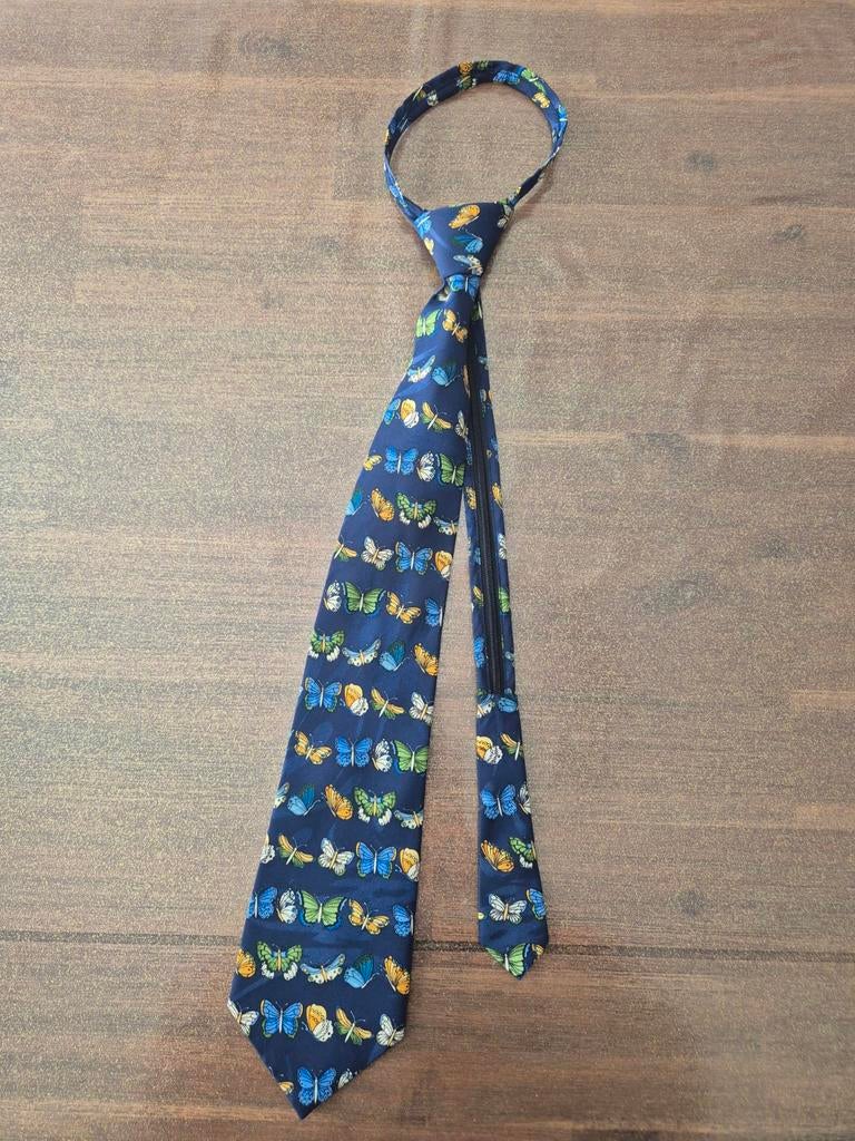Vlinderstrik met rits - Blauw met kleurrijke vlinders, Kleding | Heren, Stropdassen, Onbekend, Blauw, Ophalen of Verzenden, Zo goed als nieuw